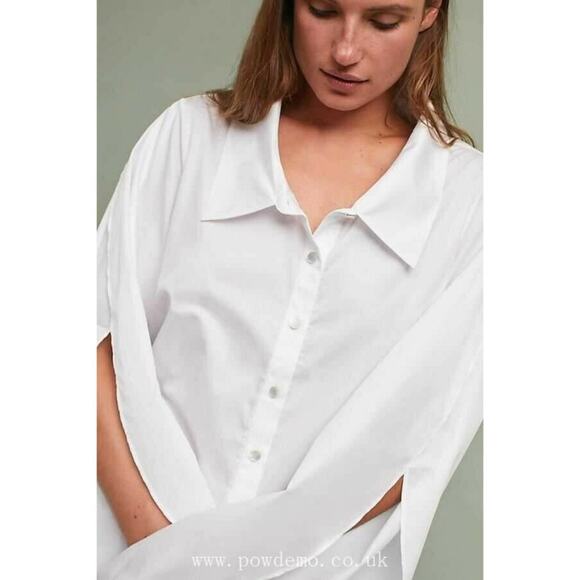 New Anthropologie x Harshman Luma Buttondown Shirt Sz Small White Tulip Sleeve - Picture 2 of 4
